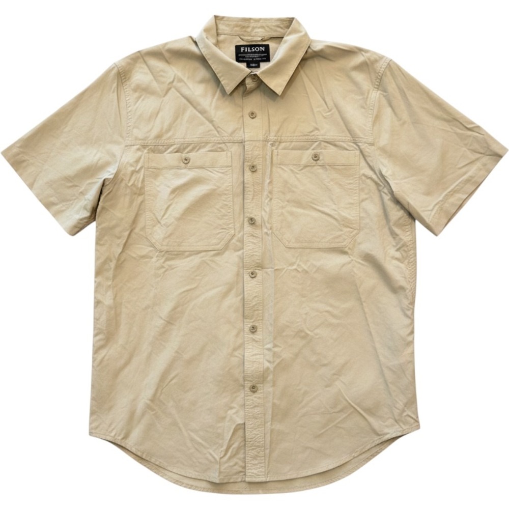 Filson Mens Twin Lakes Sport Button Up Shirt Beige Nylon Short Sleeve Size M